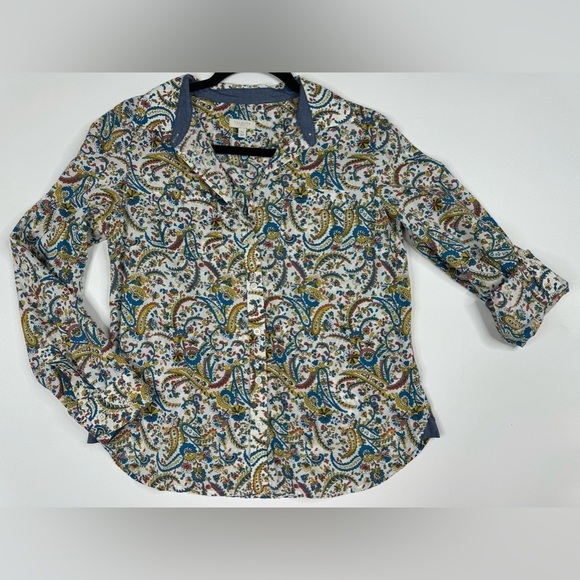 Talbots Paisley Floral Button Down Roll Up Sleeve Top Small P - Picture 1 of 10